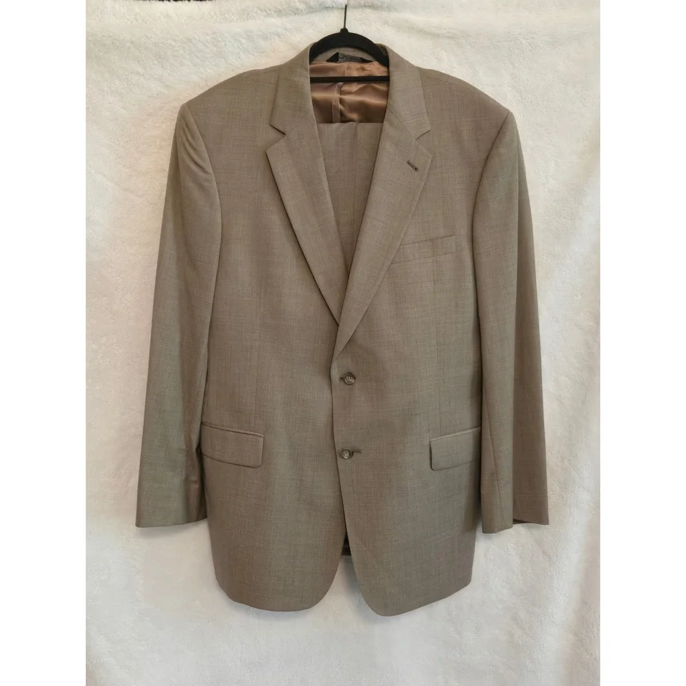 Jos. A. Bank Signature Collection Mens 44L Tan 2-Button 2-Piece Suit 38×32 Pants